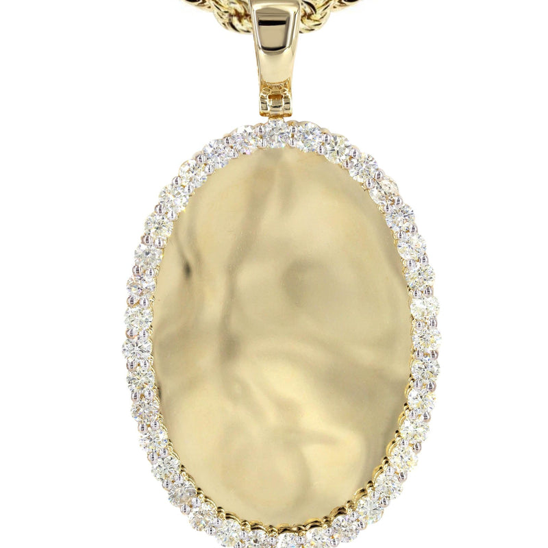Diamond 10K Yellow Gold Medium Oval Picture Pendant Necklace | 3.33 Carats | Appx. 23 Grams