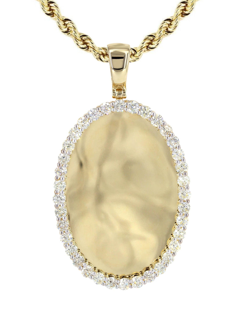 Diamond 10K Yellow Gold Medium Oval Picture Pendant Necklace | 3.33 Carats | Appx. 23 Grams