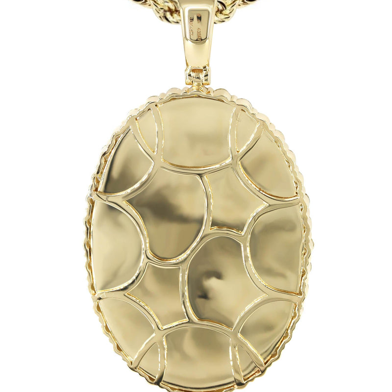 Diamond 10K Yellow Gold Medium Oval Picture Pendant Necklace | 3.33 Carats | Appx. 23 Grams