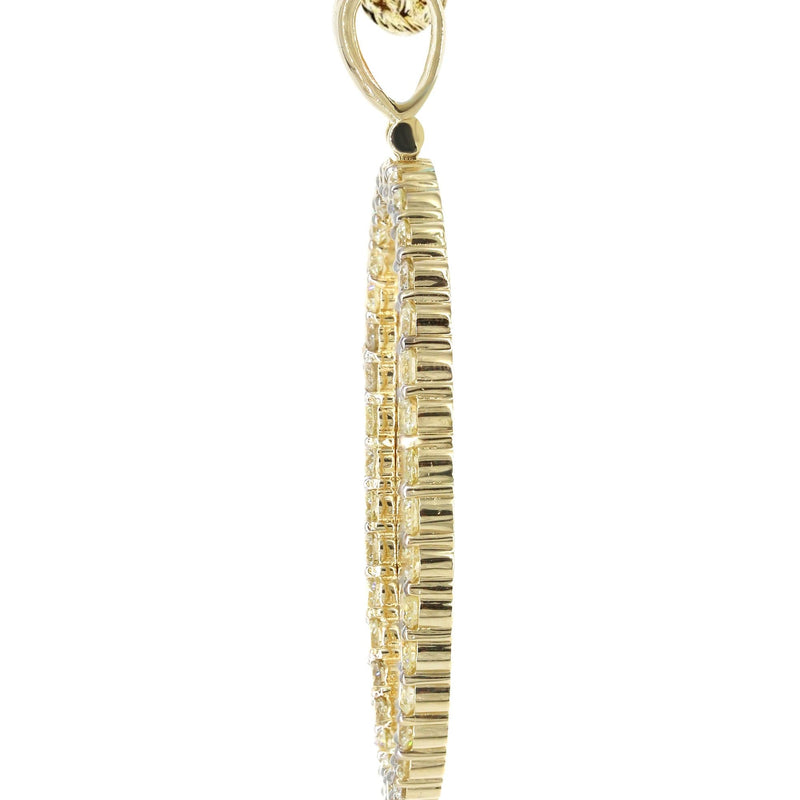 Diamond 10K Yellow Gold Medium Oval Picture Pendant Necklace | 3.33 Carats | Appx. 23 Grams