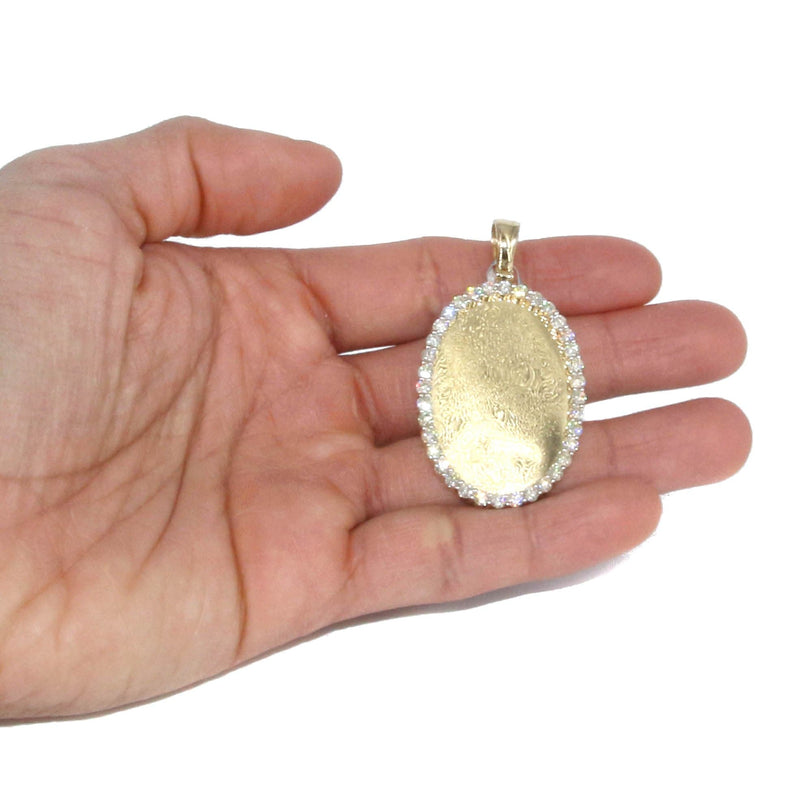 Diamond 10K Yellow Gold Medium Oval Picture Pendant Necklace | 3.33 Carats | Appx. 23 Grams