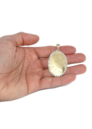 Diamond 10K Yellow Gold Medium Oval Picture Pendant Necklace | 3.33 Carats | Appx. 23 Grams