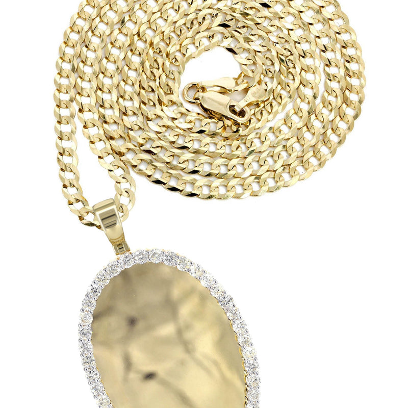 Diamond 10K Yellow Gold Large Oval Picture Pendant Necklace | 5.44 Carats | Appx. 29 Grams