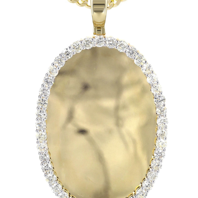 Diamond 10K Yellow Gold Large Oval Picture Pendant Necklace | 5.44 Carats | Appx. 29 Grams