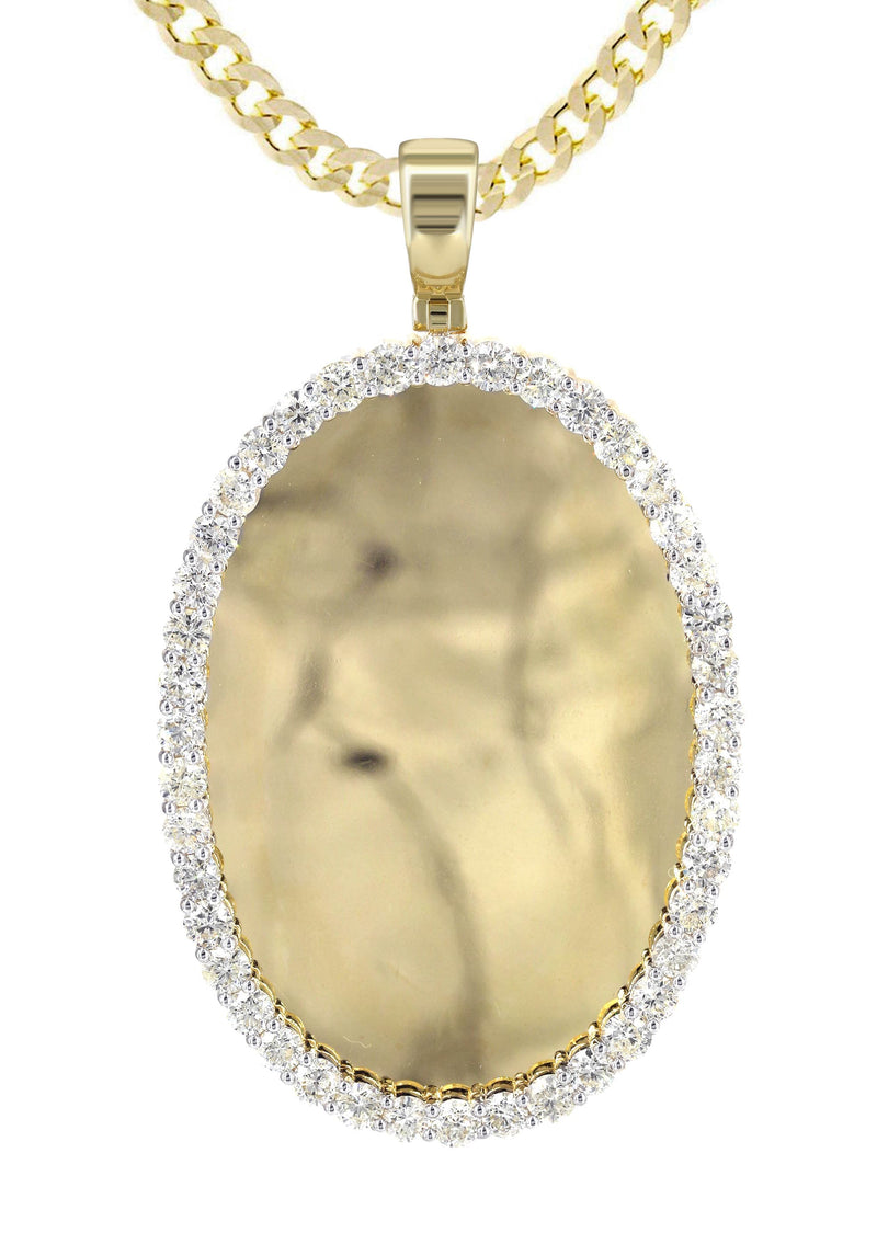 Diamond 10K Yellow Gold Large Oval Picture Pendant Necklace | 5.44 Carats | Appx. 29 Grams