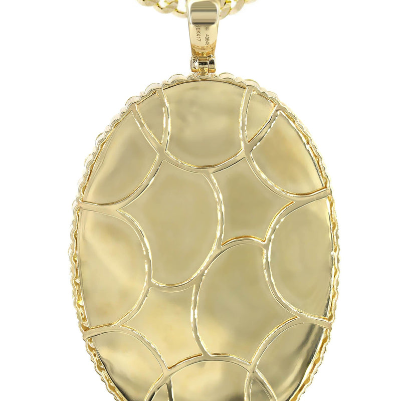 Diamond 10K Yellow Gold Large Oval Picture Pendant Necklace | 5.44 Carats | Appx. 29 Grams