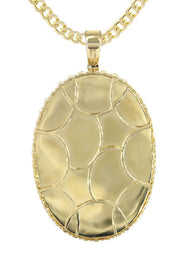 Diamond 10K Yellow Gold Large Oval Picture Pendant Necklace | 5.44 Carats | Appx. 29 Grams