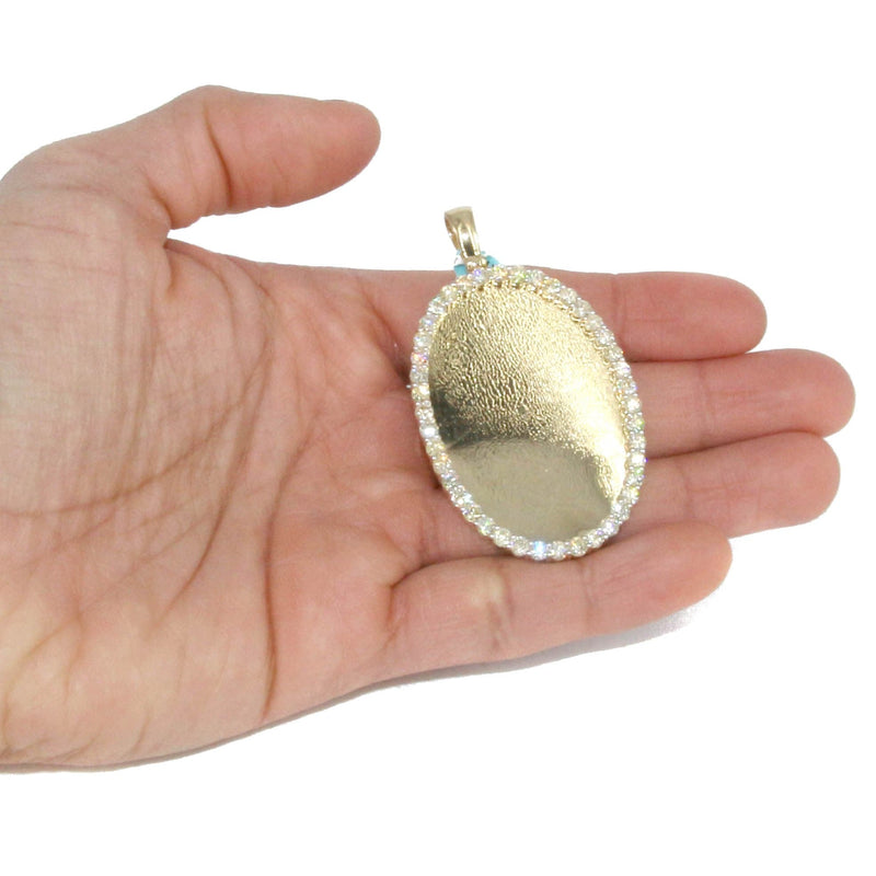 Diamond 10K Yellow Gold Large Oval Picture Pendant Necklace | 5.44 Carats | Appx. 29 Grams