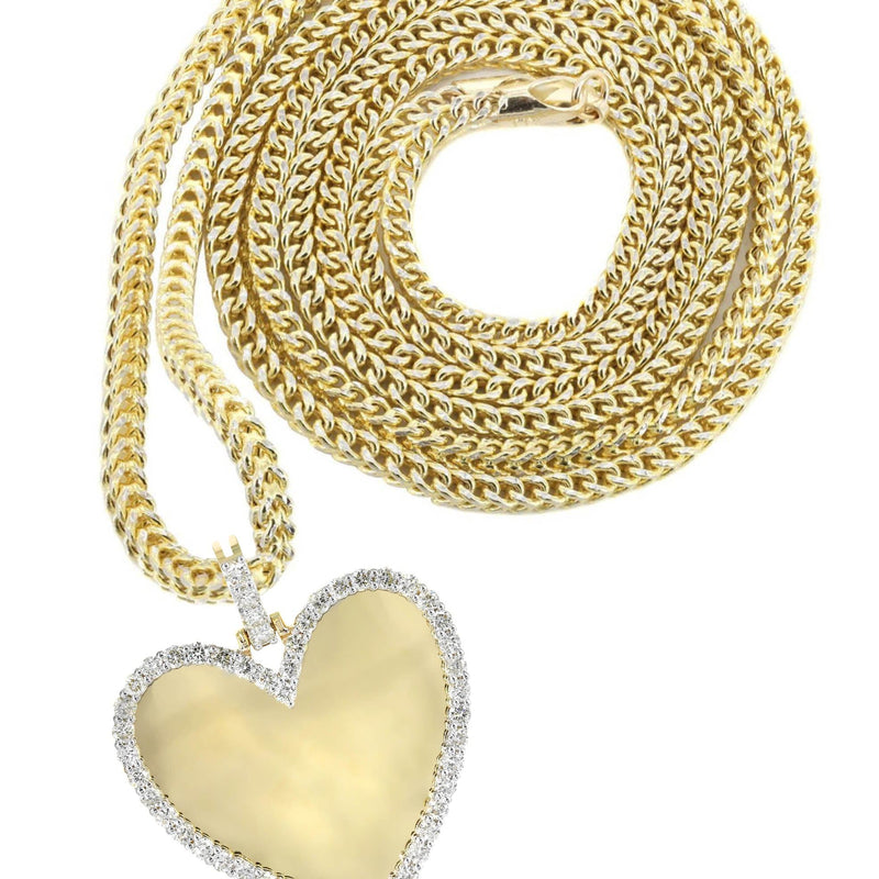 Diamond 10K Yellow Gold Small Heart Picture Pendant Necklace | 1.37 Carats | Appx. 15 Grams