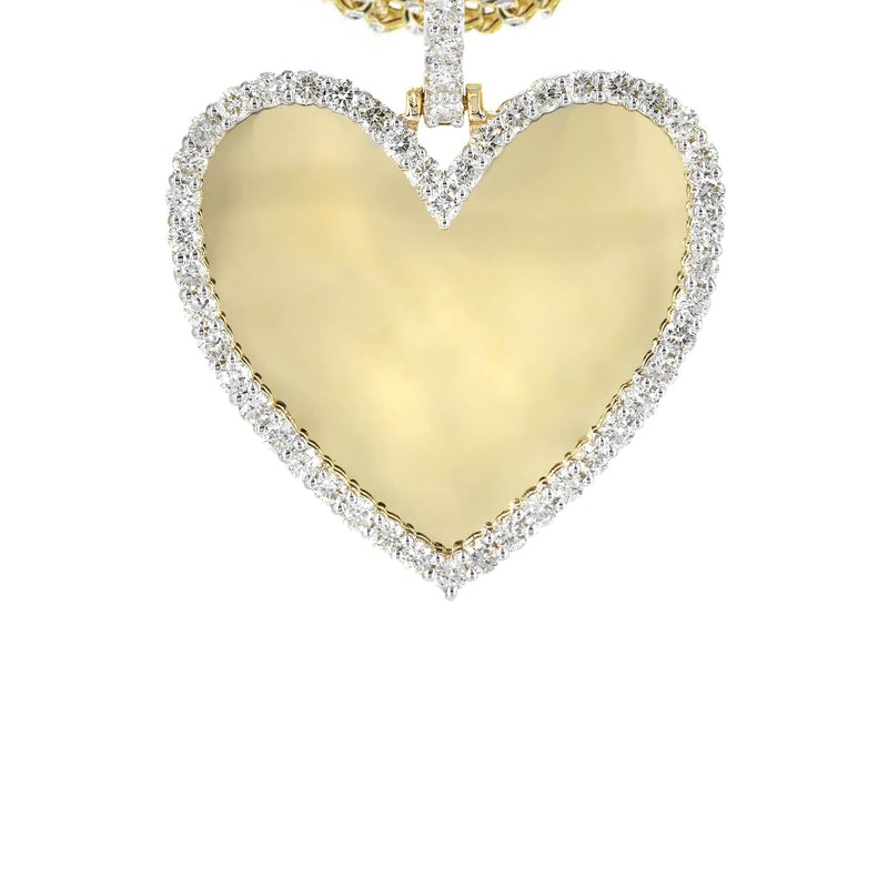 Diamond 10K Yellow Gold Small Heart Picture Pendant Necklace | 1.37 Carats | Appx. 15 Grams