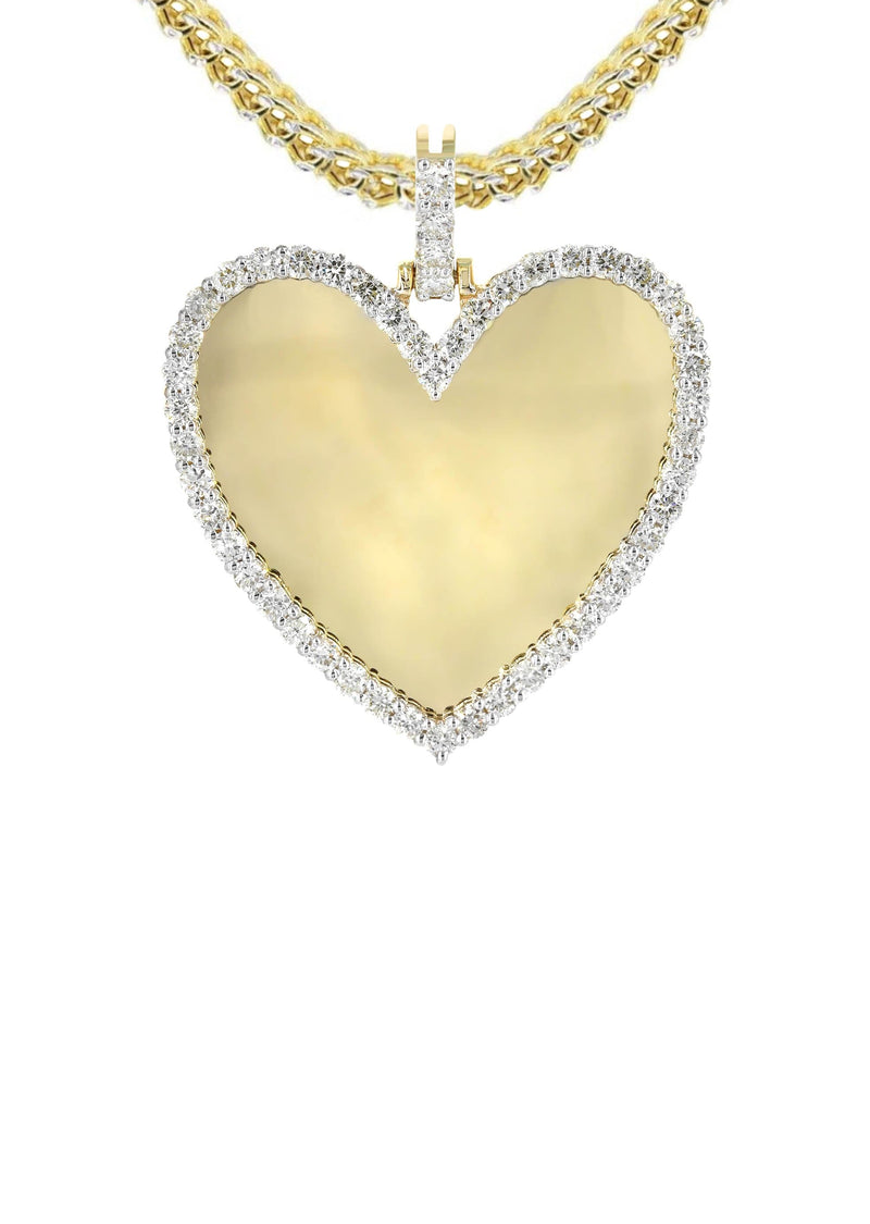 Diamond 10K Yellow Gold Small Heart Picture Pendant Necklace | 1.37 Carats | Appx. 15 Grams