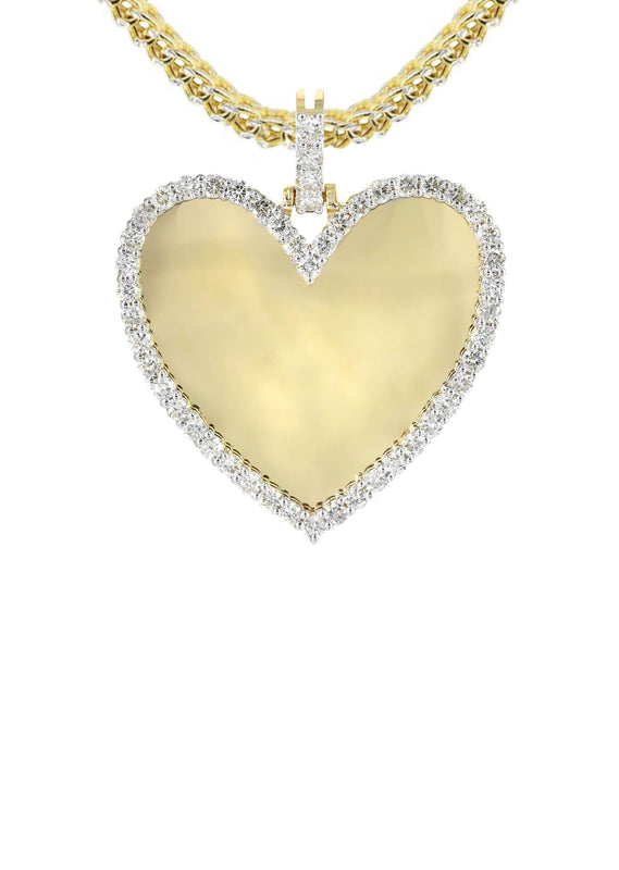 Diamond 10K Yellow Gold Small Heart Picture Pendant Necklace | 1.37 Carats | Appx. 15 Grams