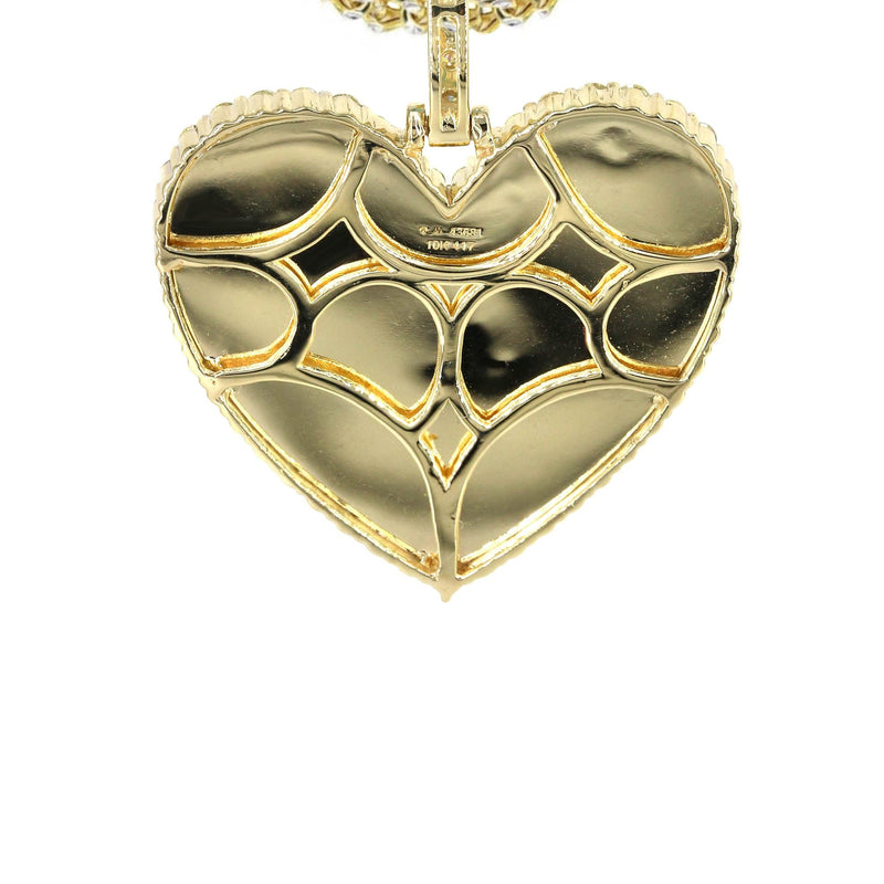 Diamond 10K Yellow Gold Small Heart Picture Pendant Necklace | 1.37 Carats | Appx. 15 Grams