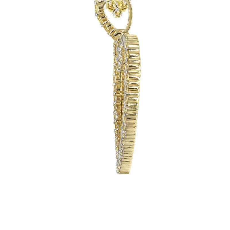 Diamond 10K Yellow Gold Small Heart Picture Pendant Necklace | 1.37 Carats | Appx. 15 Grams