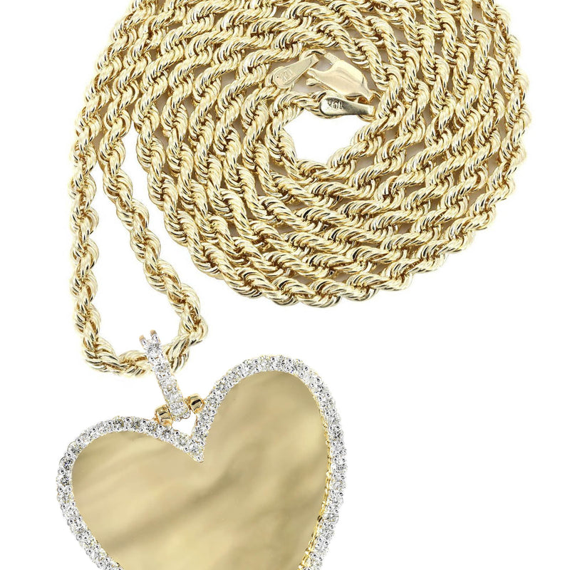 Diamond 10K Yellow Gold Medium Heart Picture Pendant Necklace | 1.83 Carats | Appx. 18 Grams