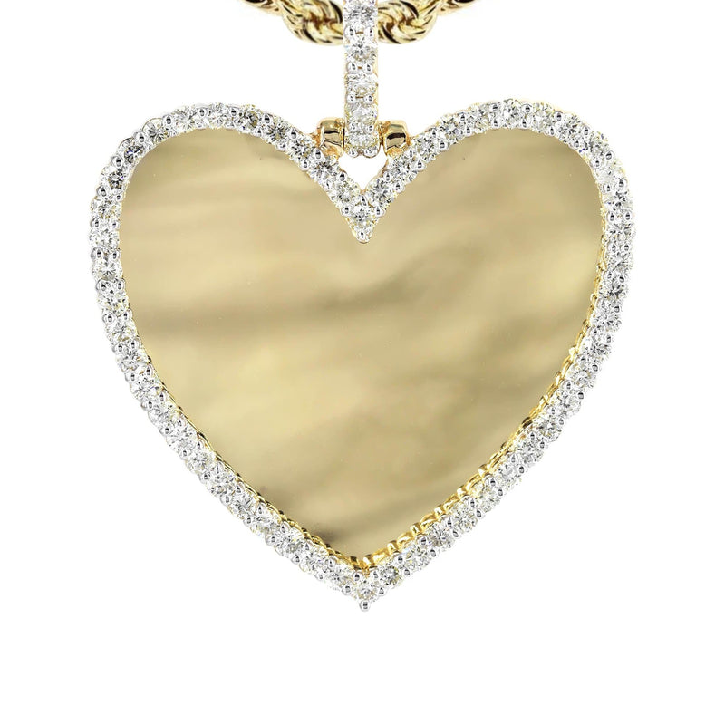 Diamond 10K Yellow Gold Medium Heart Picture Pendant Necklace | 1.83 Carats | Appx. 18 Grams