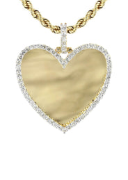 Diamond 10K Yellow Gold Medium Heart Picture Pendant Necklace | 1.83 Carats | Appx. 18 Grams