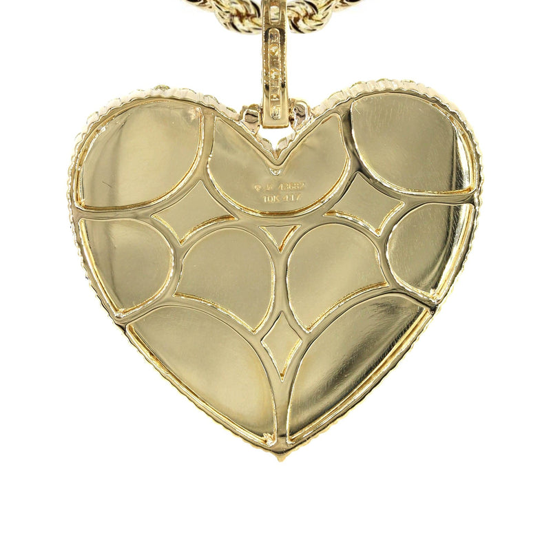 Diamond 10K Yellow Gold Medium Heart Picture Pendant Necklace | 1.83 Carats | Appx. 18 Grams