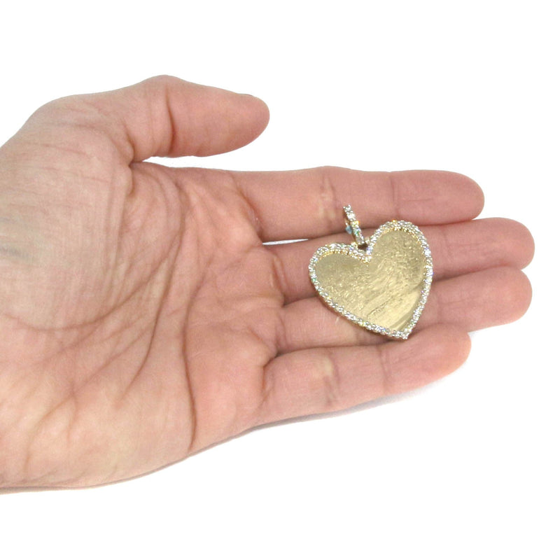 Diamond 10K Yellow Gold Medium Heart Picture Pendant Necklace | 1.83 Carats | Appx. 18 Grams