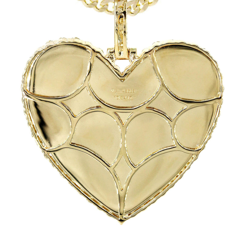 Diamond 10K Yellow Gold Large Heart Picture Pendant Necklace | 2.91 Carats | Appx. 21 Grams