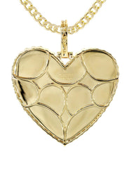 Diamond 10K Yellow Gold Large Heart Picture Pendant Necklace | 2.91 Carats | Appx. 21 Grams