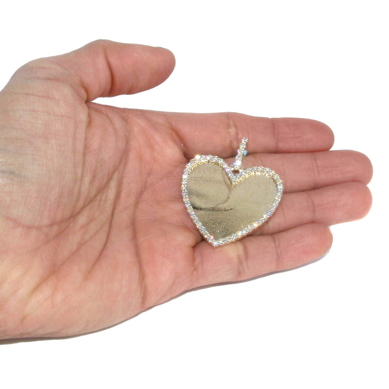 Diamond 10K Yellow Gold Large Heart Picture Pendant Necklace | 2.91 Carats | Appx. 21 Grams