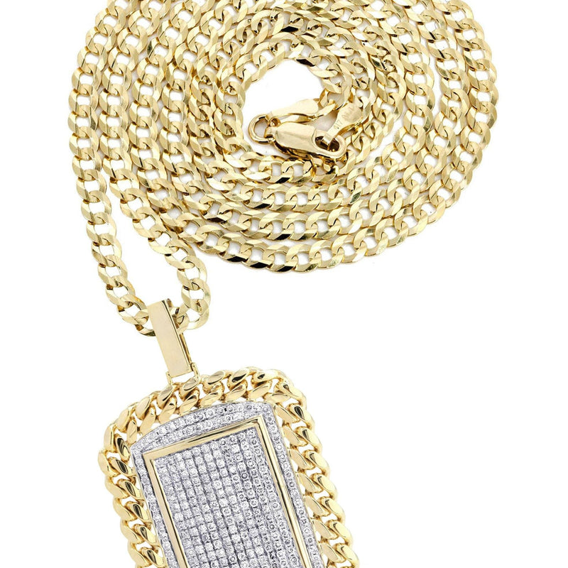 10K Yellow Gold Dog Tag Diamond Necklace  | 6.05 Carats