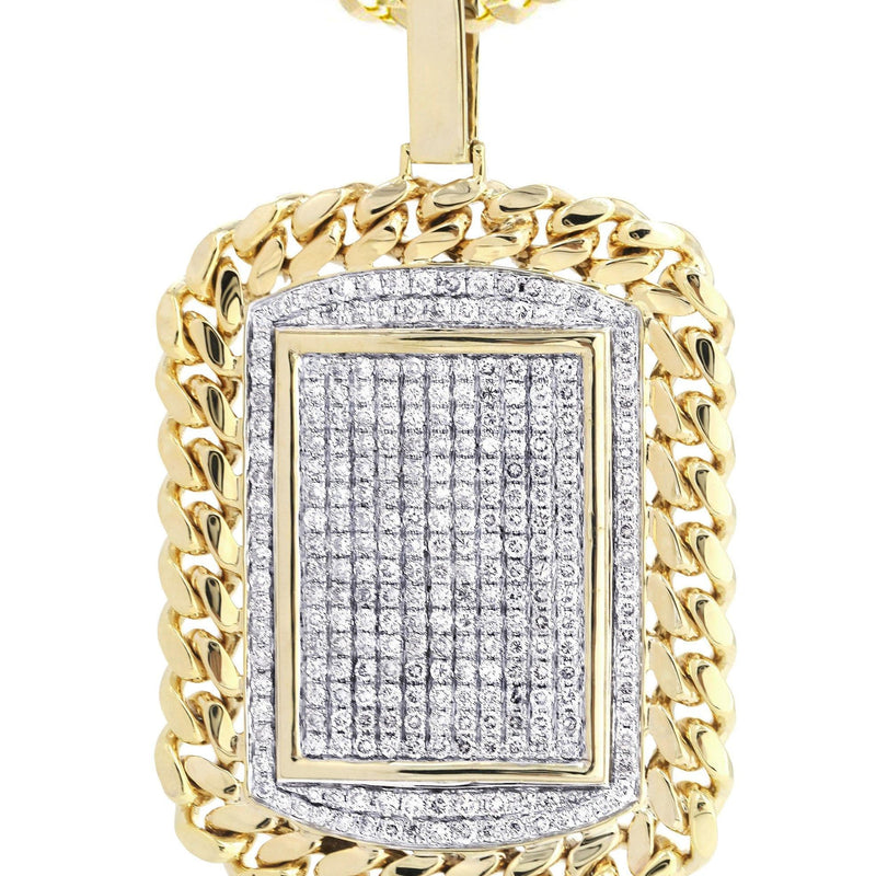 10K Yellow Gold Dog Tag Diamond Necklace  | 6.05 Carats