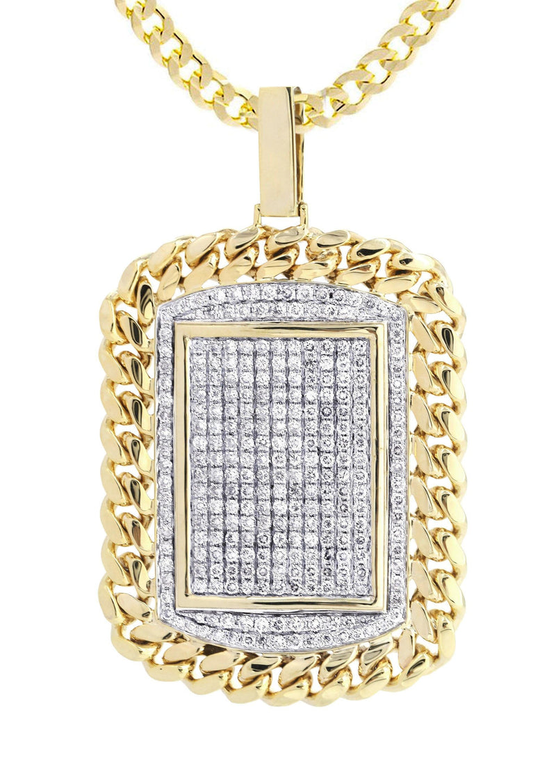 10K Yellow Gold Dog Tag Diamond Necklace  | 6.05 Carats