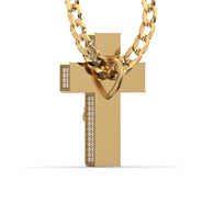 Men's VVS Lab Emerald Cut Diamond Customizable Yellow Gold Cross Necklace Pendant