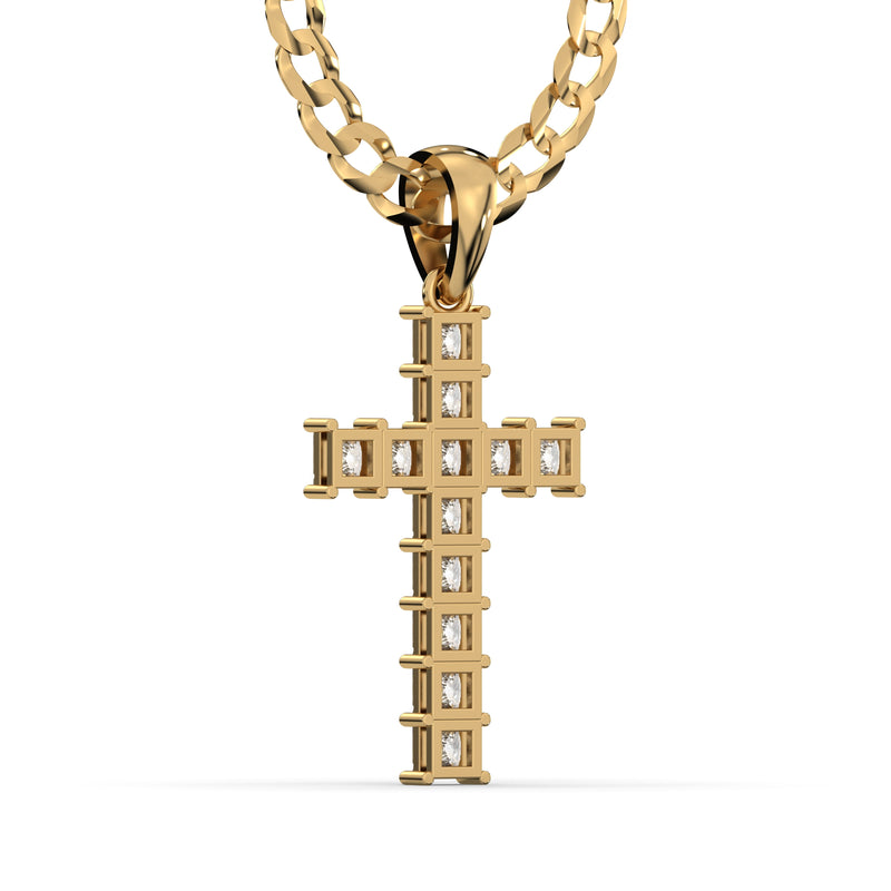 Men's VVS Princess Lab Diamond Customizable Yellow Gold Cross Necklace Pendant