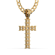 Men's VVS Princess Lab Diamond Customizable Yellow Gold Cross Necklace Pendant