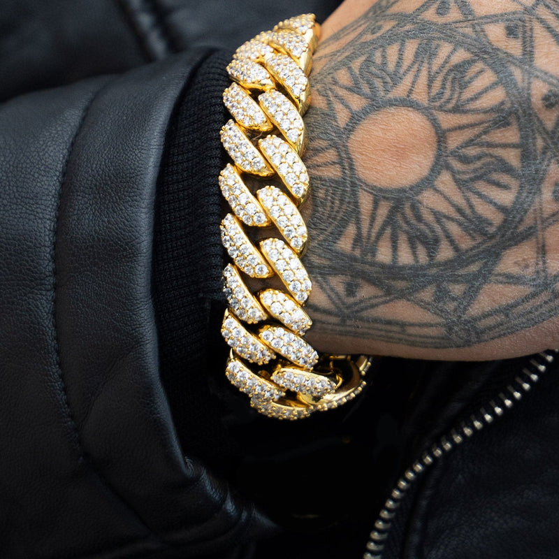 Gold Plated Mens Iced Out Miami Cuban Link Bracelet