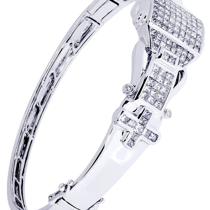 Mens Diamond Bangle White Gold| 3.84 Carats| 29.58 Grams