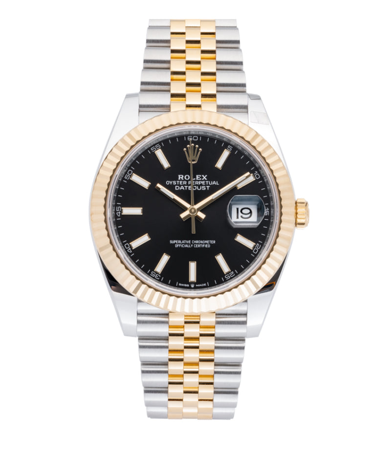 Rolex Datejust  Watch | 41MM | Black Index Dial | 18K Yellow Gold & Stainless Steel | Jubilee Band