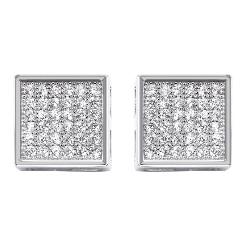 Silver Micro Pave Clear Square CZ Stud Earrings | Appx. 2.1 Grams