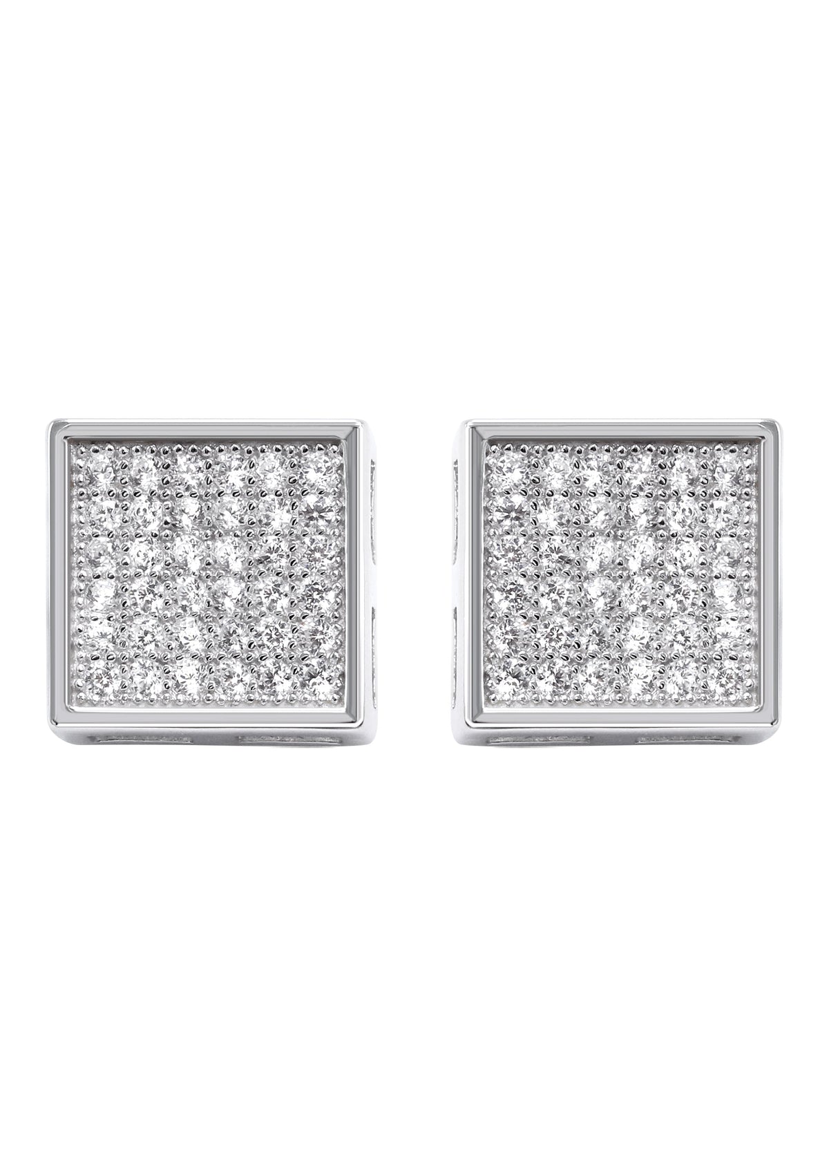 Silver Micro Pave Clear Square CZ Stud Earrings | Appx. 2.1 Grams