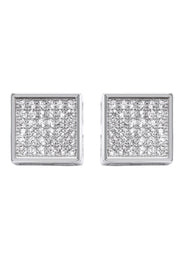 Silver Micro Pave Clear Square CZ Stud Earrings | Appx. 2.1 Grams