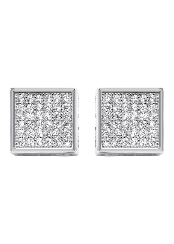 Silver Micro Pave Clear Square CZ Stud Earrings | Appx. 2.1 Grams