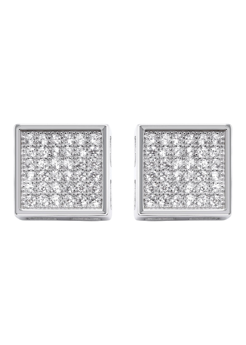 Silver Micro Pave Clear Square CZ Stud Earrings | Appx. 2.1 Grams