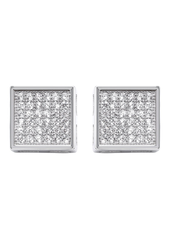 Silver Micro Pave Clear Square CZ Stud Earrings | Appx. 2.1 Grams