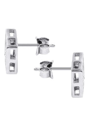 Silver Micro Pave Clear Square CZ Stud Earrings | Appx. 2.1 Grams