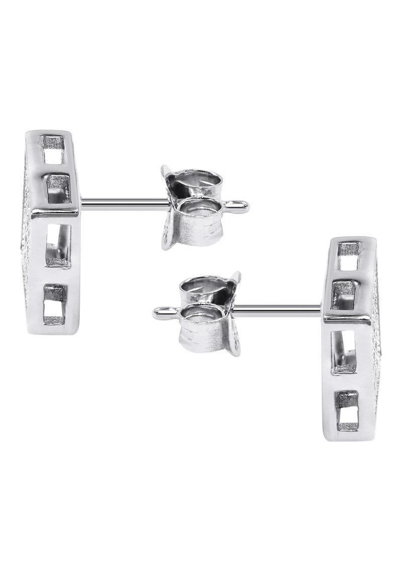 Silver Micro Pave Clear Square CZ Stud Earrings | Appx. 2.1 Grams