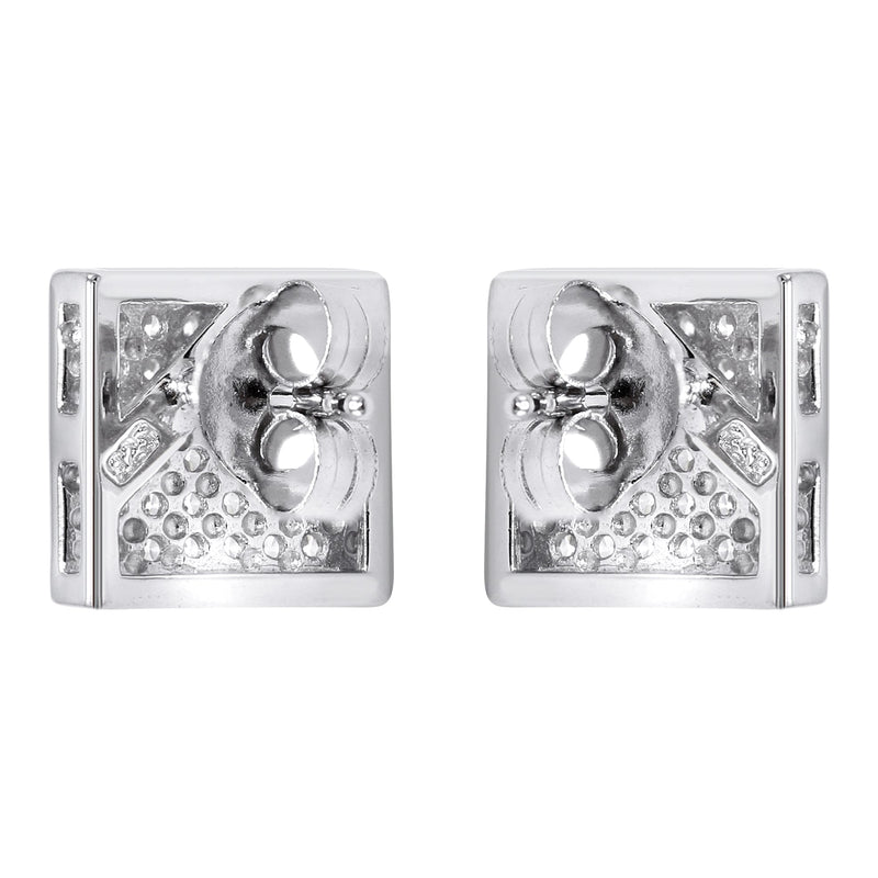 Silver Micro Pave Clear Square CZ Stud Earrings | Appx. 2.1 Grams