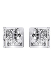 Silver Micro Pave Clear Square CZ Stud Earrings | Appx. 2.1 Grams