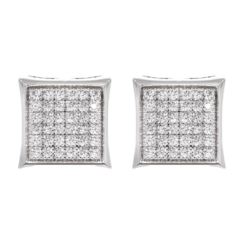 Silver Micro Pave Clear Square CZ Stud Earrings | Appx. 2.3 Grams