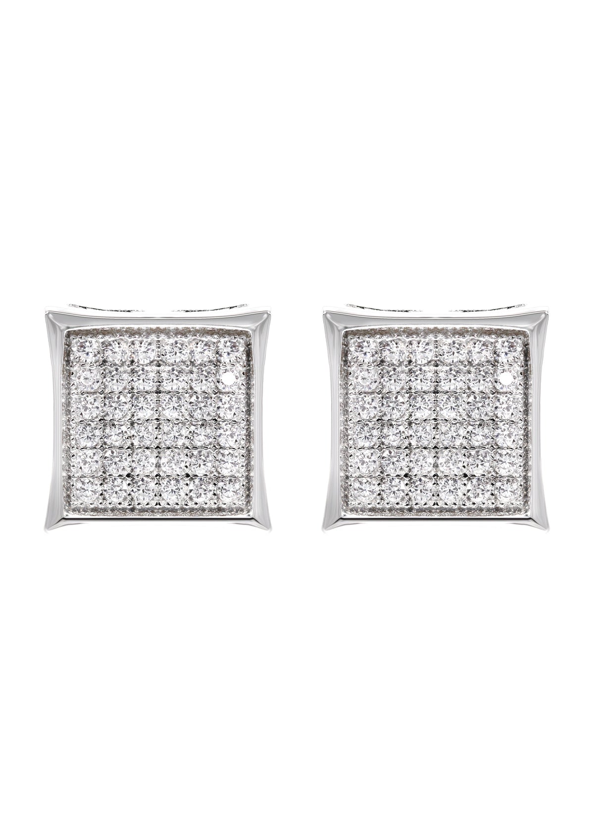 Silver Micro Pave Clear Square CZ Stud Earrings | Appx. 2.3 Grams