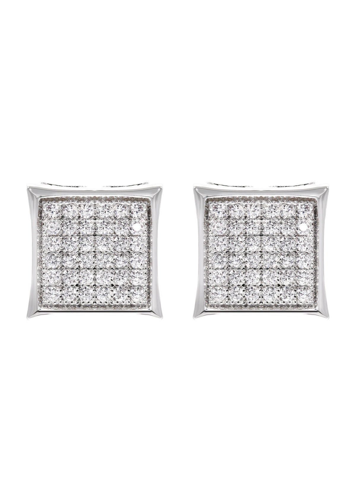 Silver Micro Pave Clear Square CZ Stud Earrings | Appx. 2.3 Grams