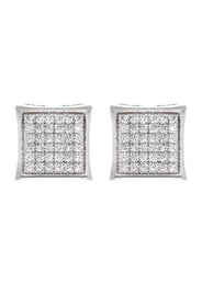 Silver Micro Pave Clear Square CZ Stud Earrings | Appx. 2.3 Grams