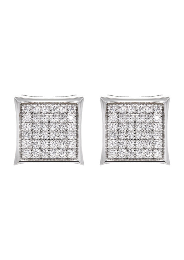 Silver Micro Pave Clear Square CZ Stud Earrings | Appx. 2.3 Grams